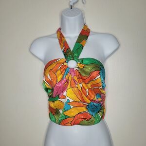 Rachel Zoe colorful vacation bright abstract print crop halter top size x small